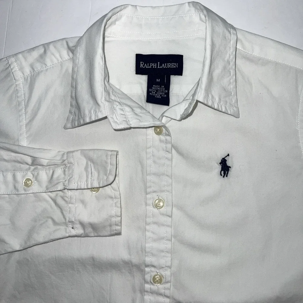 Ralph Lauren Boy's White Button Collared L/S Pony Embroidered Shirt M 10-12